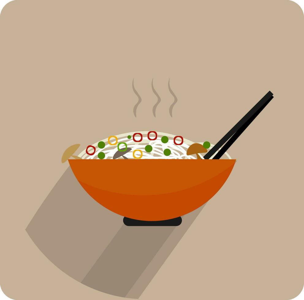 porträtt av de varm ångande pasta kokta med grönsaker, vektor eller Färg illustration