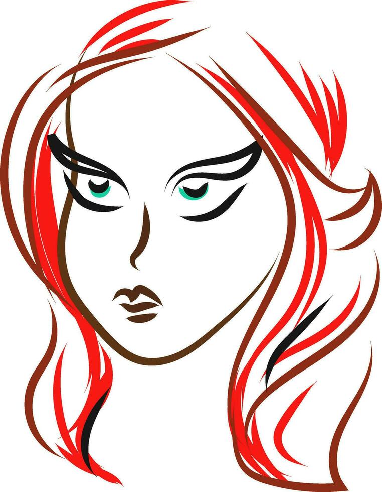 flicka röd hår skiss, vektor eller Färg illustration.