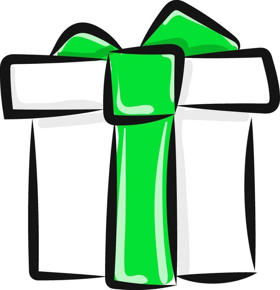 Geschenk Box mit Grün Band, Vektor oder Farbe Illustration.