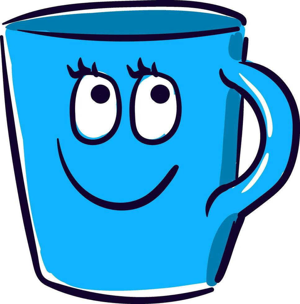 glücklich Blau Tasse, Vektor oder Farbe Illustration.