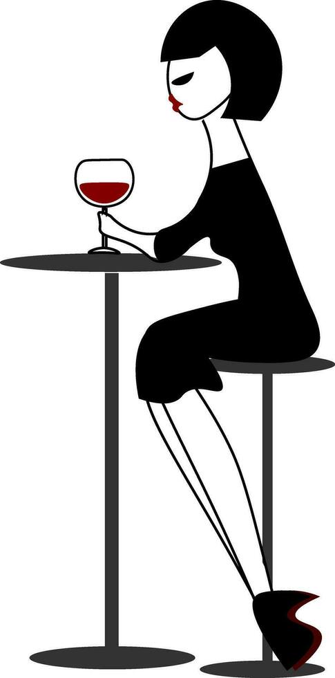 ClipArt av en kvinna dricka röd vin vektor eller Färg illustration