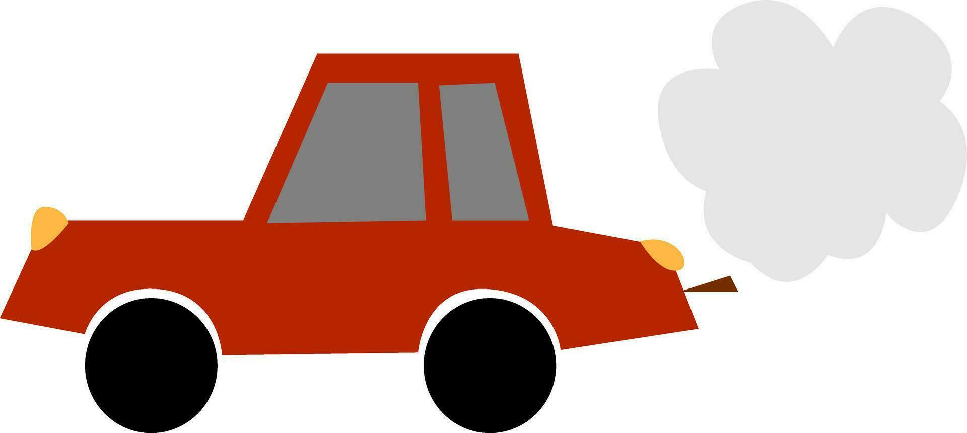 Karikatur rot gefärbt Auto emittieren Rauch Vektor oder Farbe Illustration