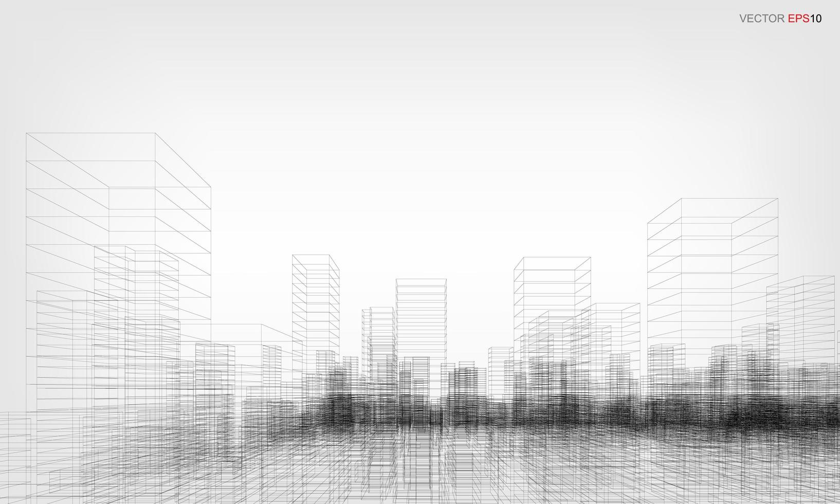 wireframe city bakgrund. perspektiv 3d render av att bygga wireframe. vektor. vektor