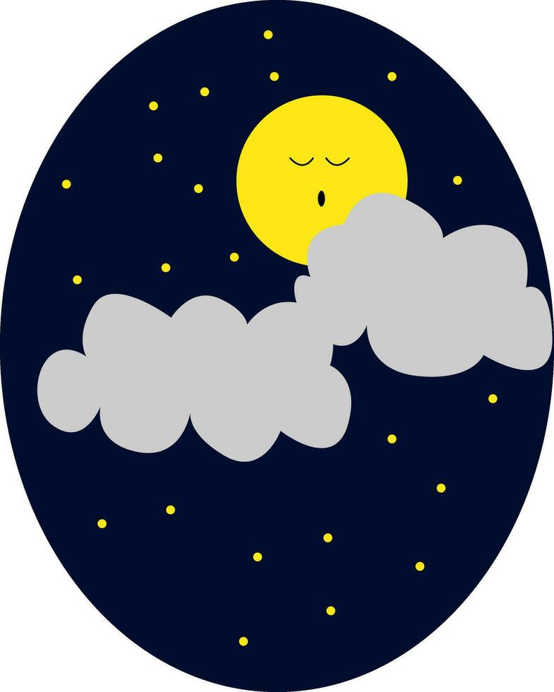 Porträt von ein überrascht voll Mond Über ein dunkel Himmel mit funkeln Sterne Vektor oder Farbe Illustration