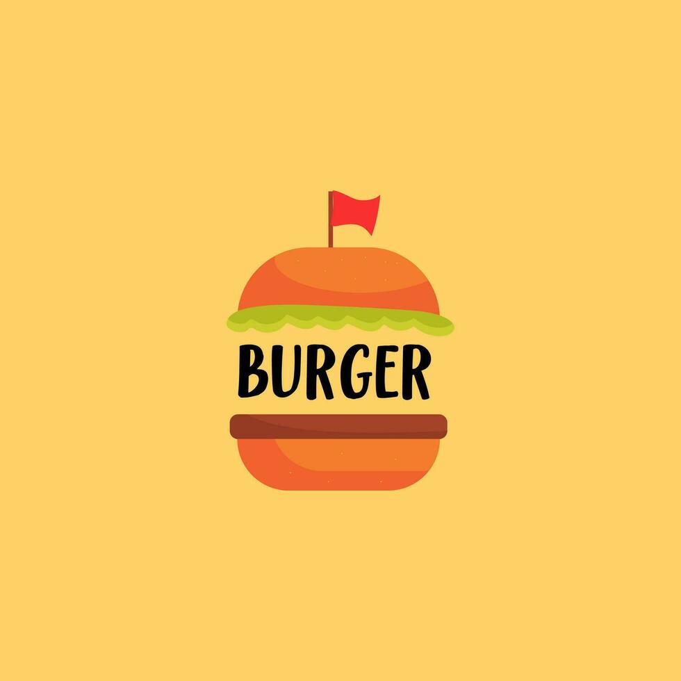 Porträt von ein Cheeseburger gekrönt mit ein rot Flagge Über braun Hintergrund Vektor oder Farbe Illustration