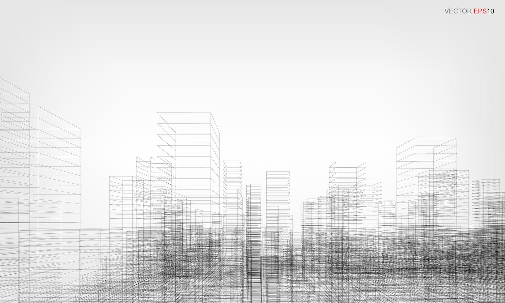 Drahtmodell Stadt Hintergrund. Perspektive 3D-Darstellung des Aufbaus von Drahtmodellen. Vektor. vektor