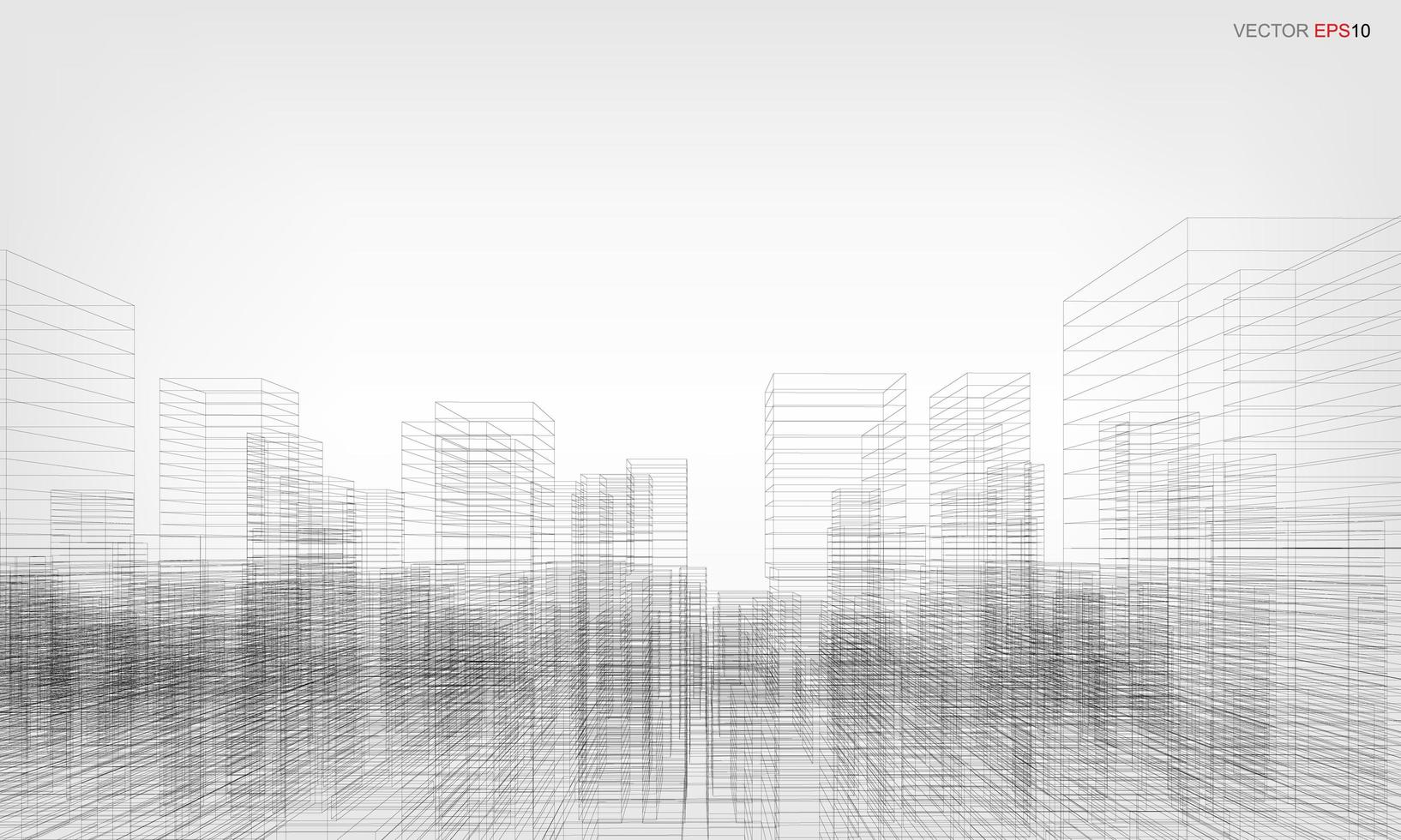 wireframe city bakgrund. perspektiv 3d render av att bygga wireframe. vektor. vektor