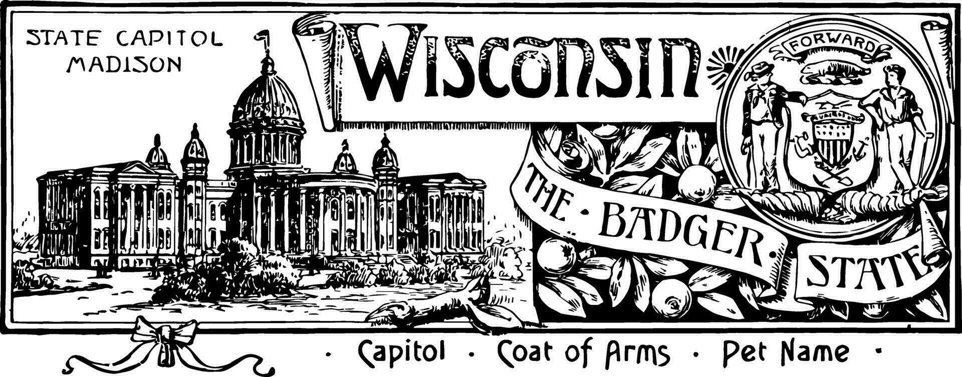 das Zustand Banner von Wisconsin das Dachs Zustand Jahrgang Illustration vektor