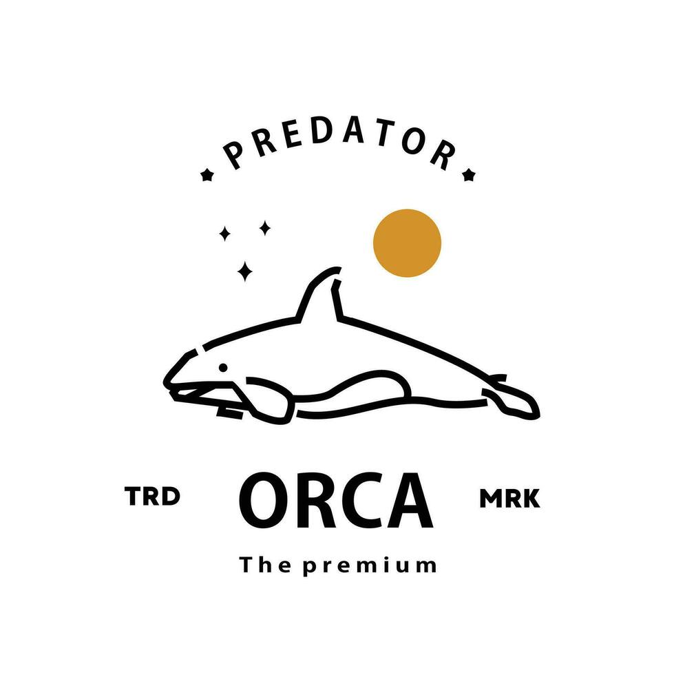 Jahrgang retro Hipster Orca Logo Vektor Gliederung Monoline Kunst Symbol