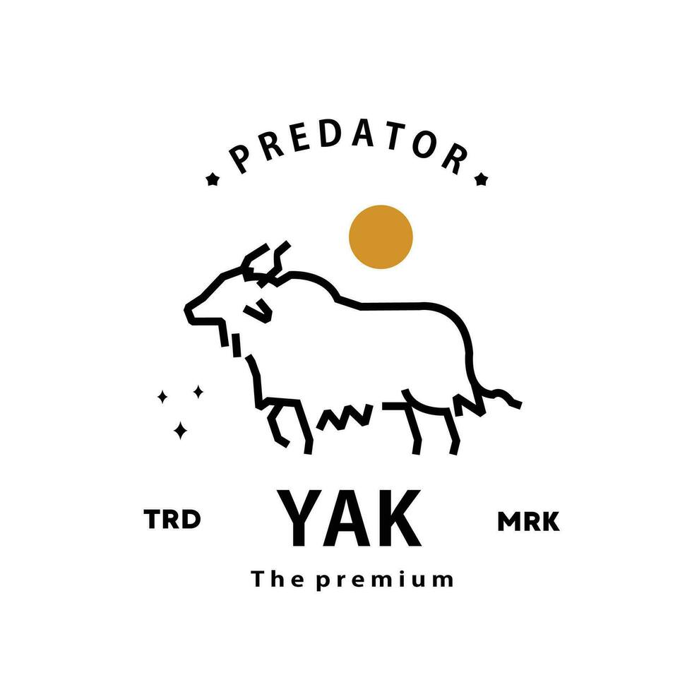 Jahrgang retro Hipster Yak Logo Vektor Gliederung Monoline Kunst Symbol