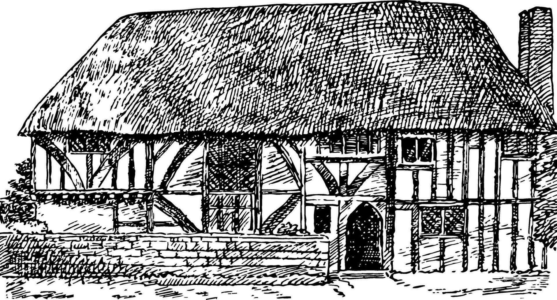 gotisch die Architektur Friston Klerus Haus im alfriston, England illustrieren typisch gotisch die Architektur, Jahrgang Gravur. vektor