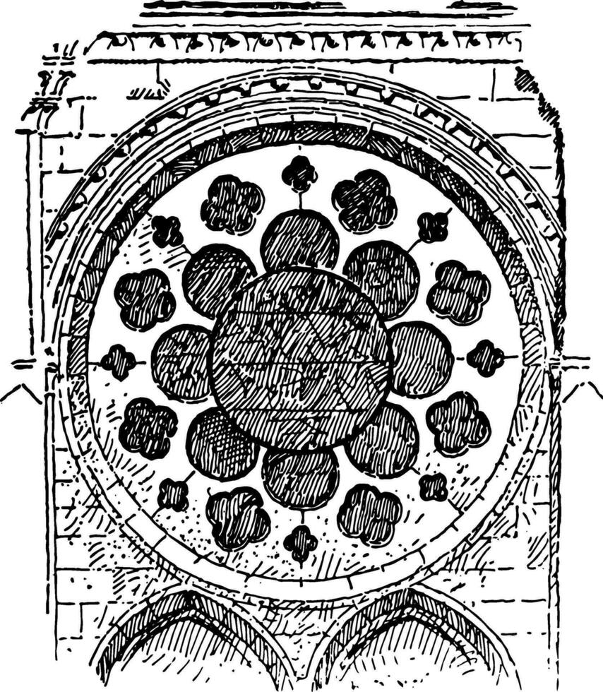 tallrik-tracery, platt tallrik av murverk, årgång gravyr. vektor