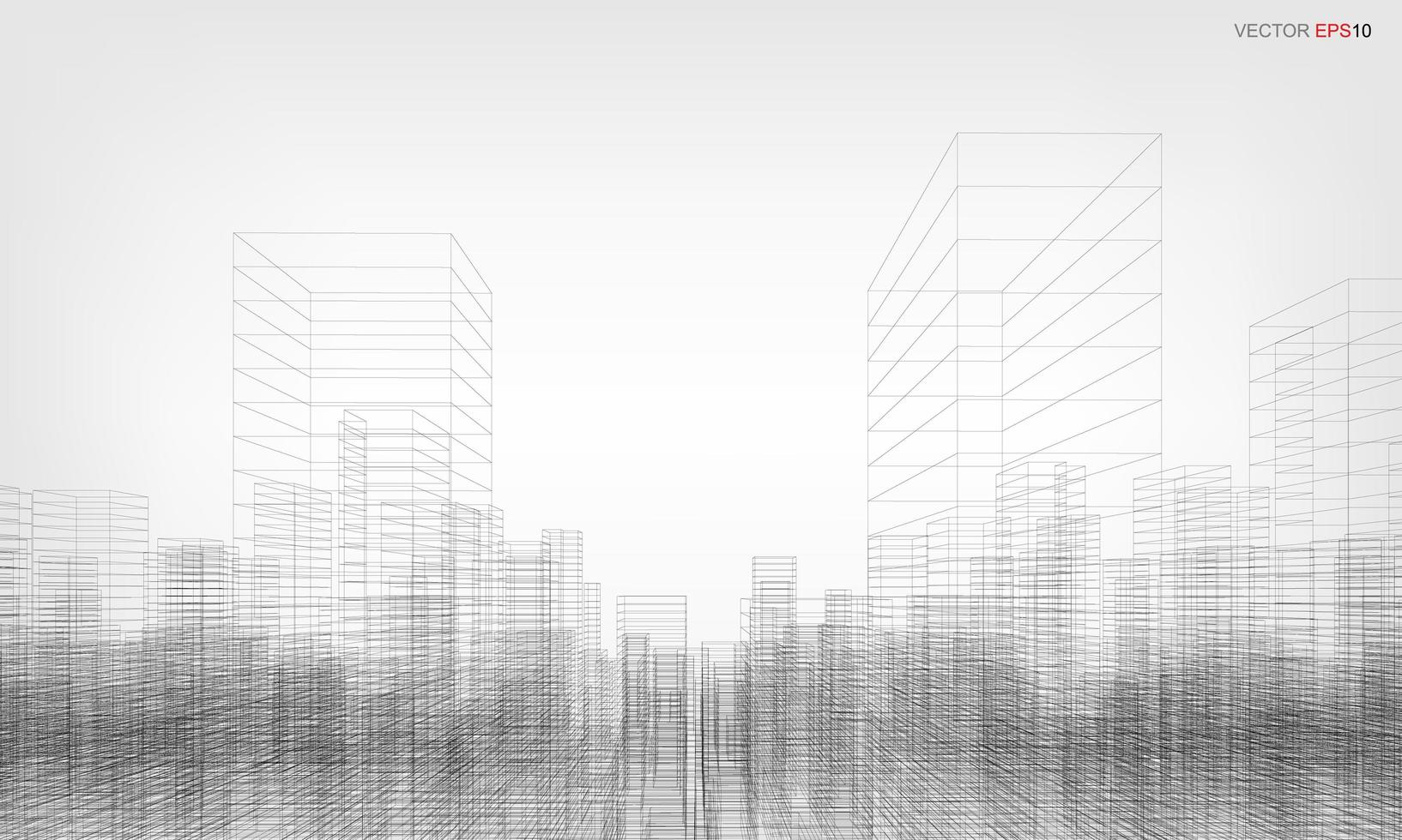 wireframe city bakgrund. perspektiv 3d render av att bygga wireframe. vektor. vektor