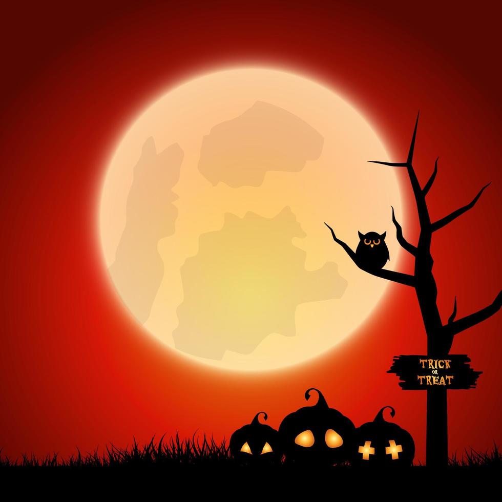 Halloween-Illustration mit großer leuchtender Mondkugel am Nachthimmel vektor