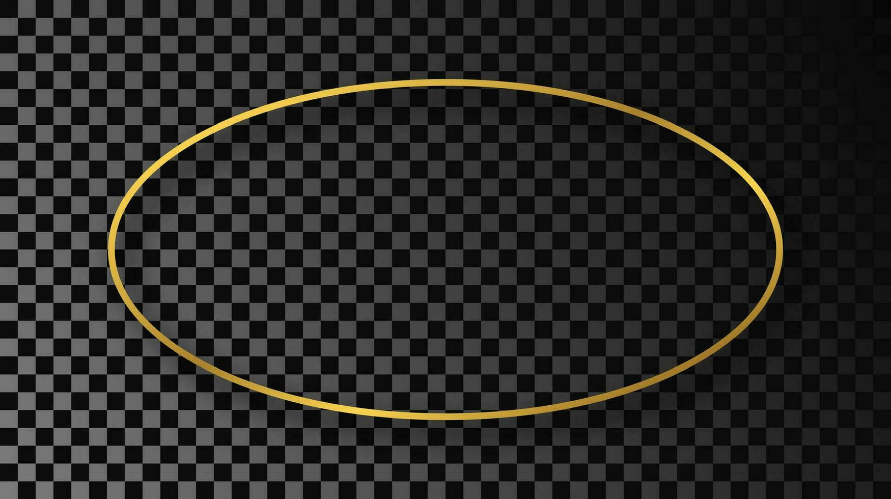 Gold glühend Oval gestalten Rahmen mit Schatten isoliert auf dunkel Hintergrund. glänzend Rahmen mit glühend Auswirkungen. Vektor Illustration.