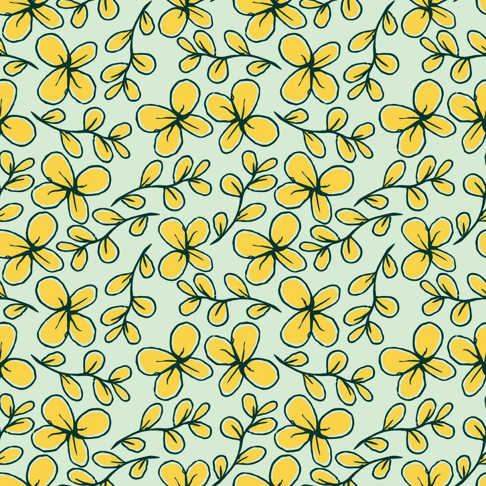 frisch Grün Gelb Natur Laub Blume Blätter wiederholen nahtlos Muster Gekritzel Karikatur Stil Hintergrund Vektor Illustration