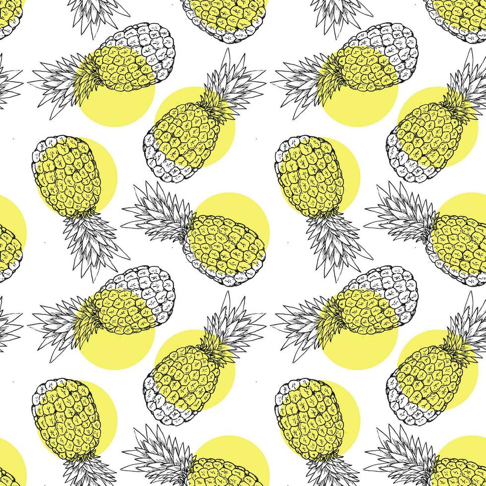 sommar färsk gul ananas frukt upprepa sömlös mönster klotter tecknad serie modern stil tapet vektor illustration