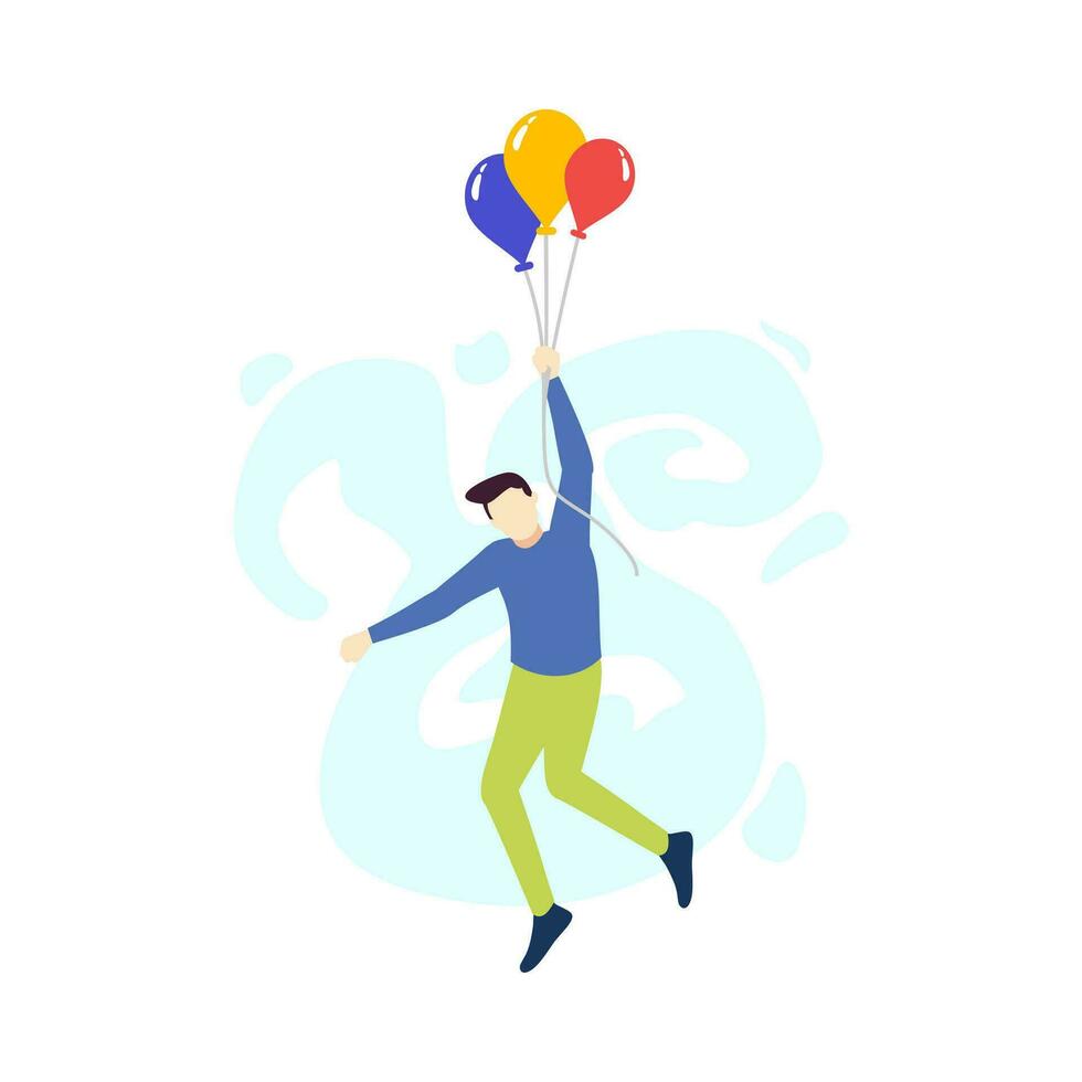 Mann ist fliegend mit bunt Ballon Menschen Charakter eben Design Vektor Illustration