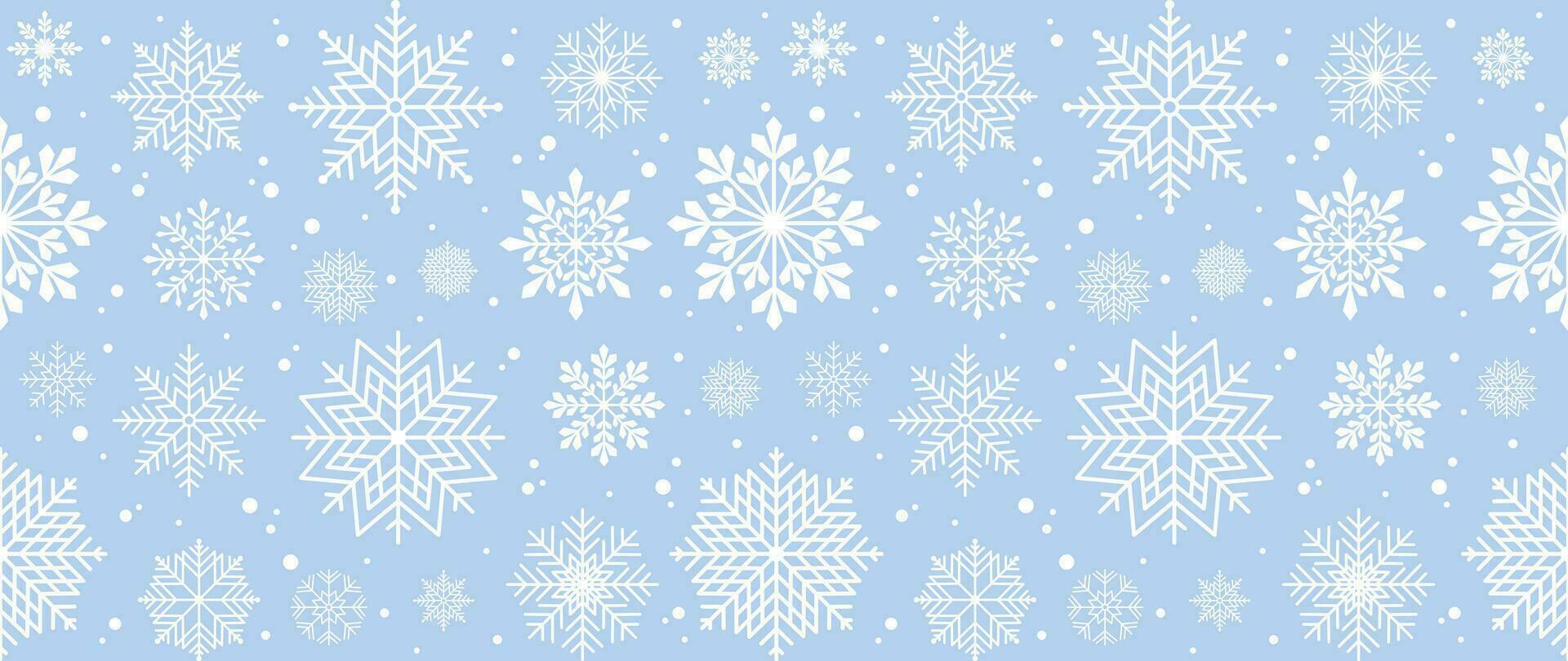 vinter- bakgrund med snöflingor och snö. sömlös mönster. vektor illustration för omslag, baner, affisch, webb, textilier och förpackning.
