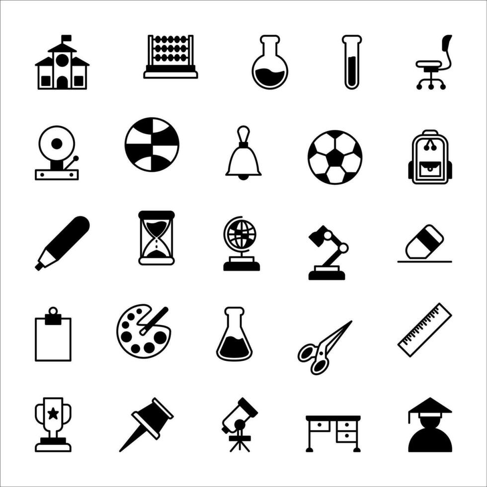 skola och utbildning ikon uppsättning. fylld svart ikon stil samling. som innehåller skola ikoner. vektor