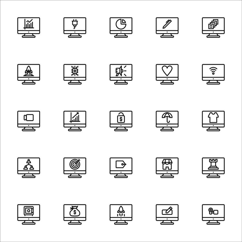 övervaka ikon uppsättning linje stil. ikoner uppsättning samling vektor