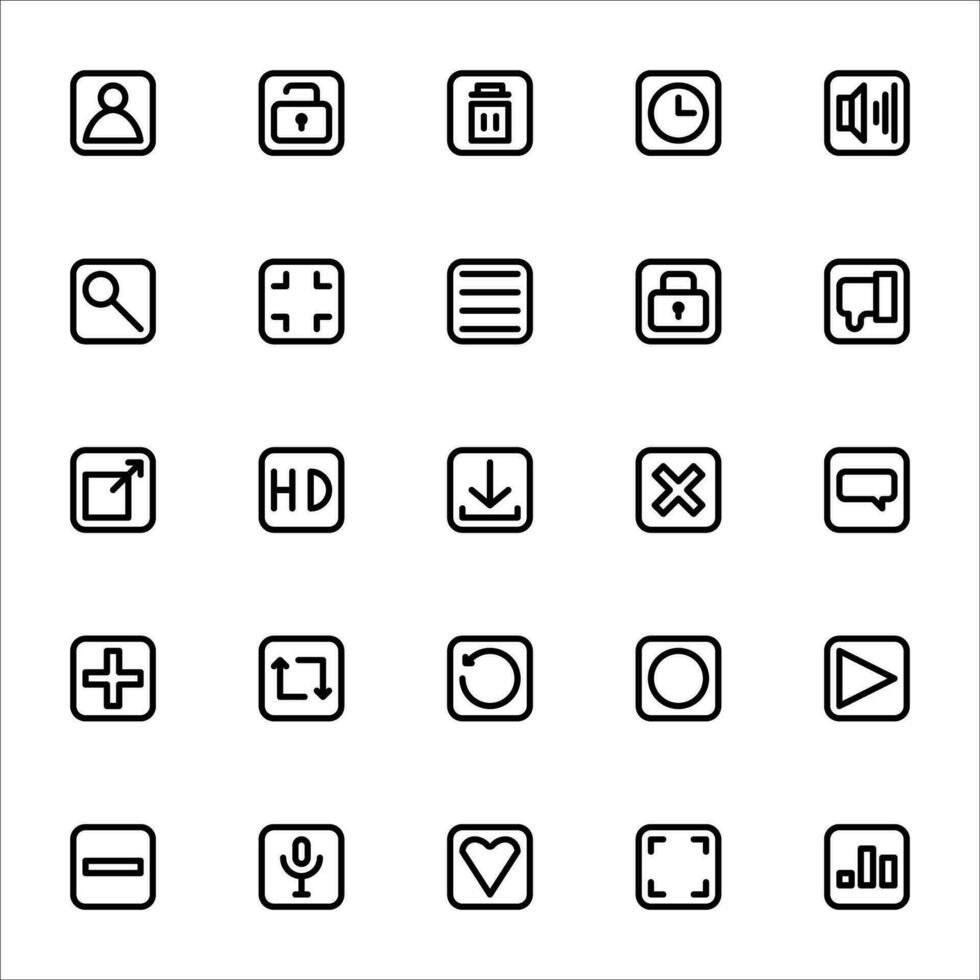 media spelare ikon uppsättning. linje ikon samling. som innehåller ikoner. vektor