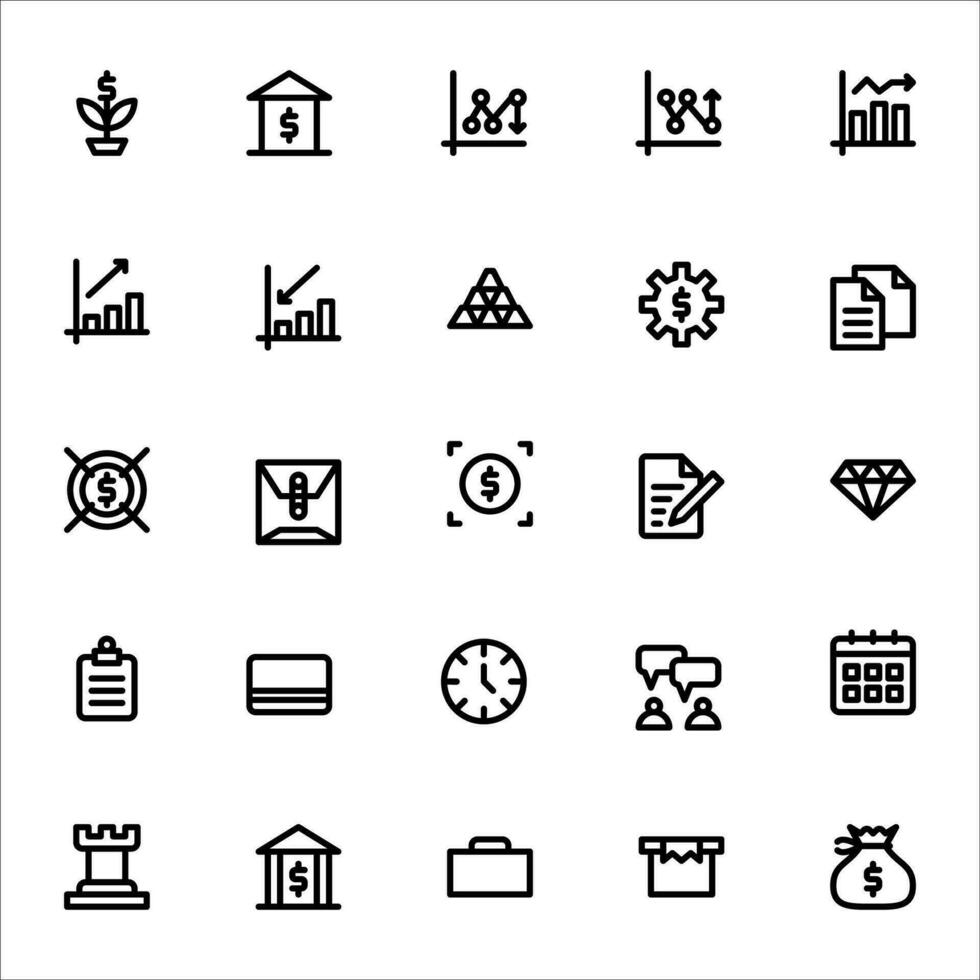 Finanzen oder Geschäft Symbol Satz. Linie Symbol Sammlung. enthält Stern, Dollar, Graph, Münze Symbole. vektor