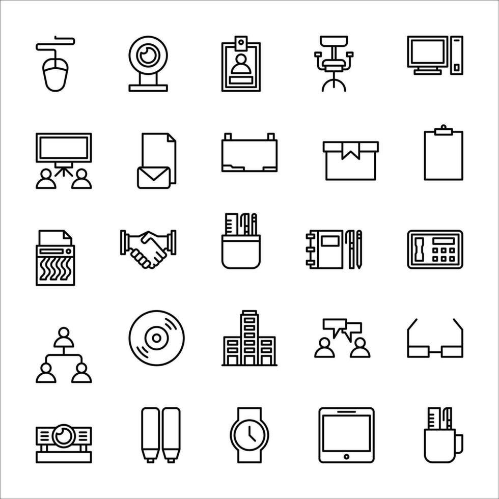 kontor ikon uppsättning. linje ikon samling. som innehåller kaffe, klocka och portfölj ikoner vektor