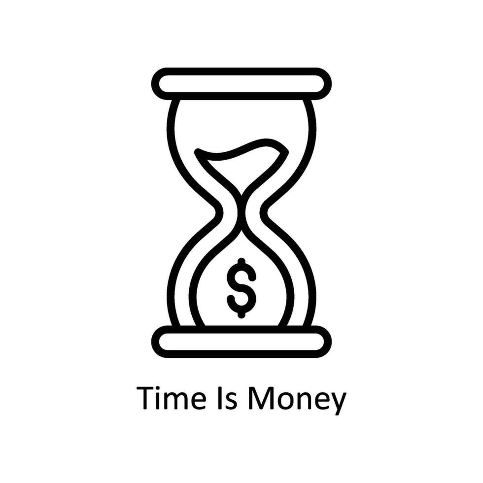 tid är pengar vektor översikt ikon design illustration. företag och förvaltning symbol på vit bakgrund eps 10 fil