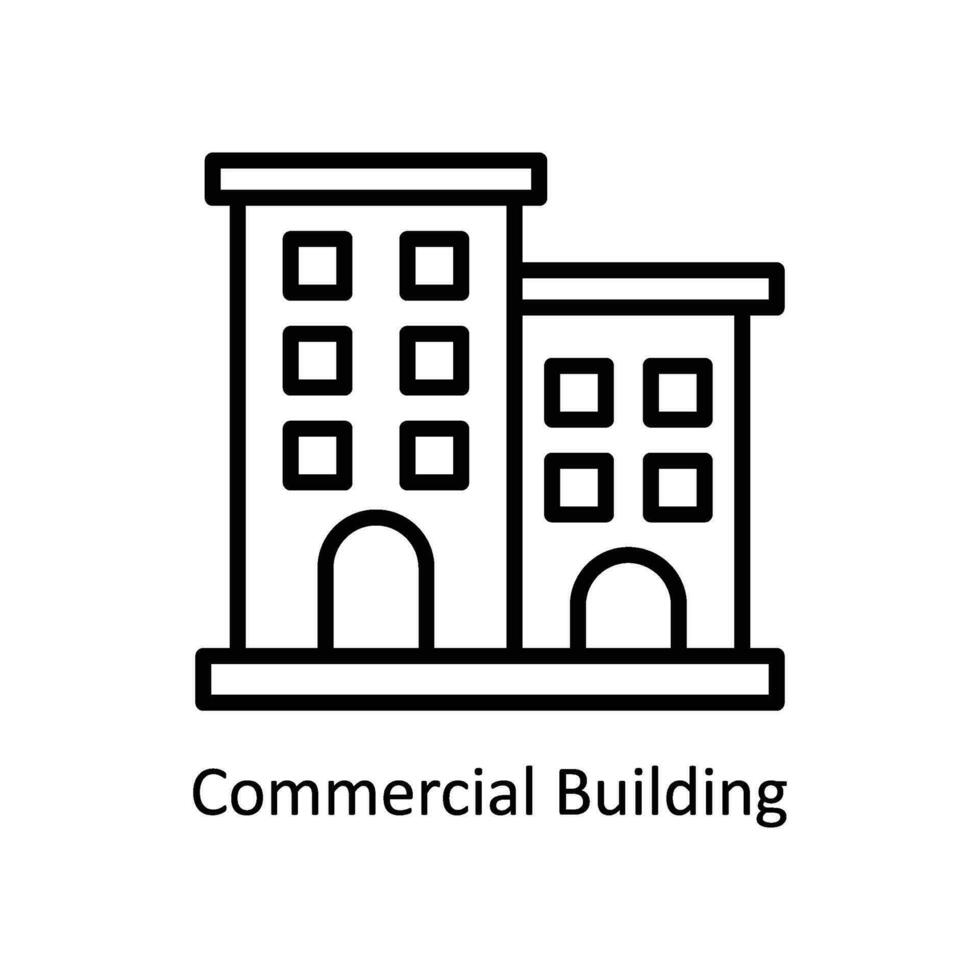 kommersiell byggnad vektor översikt ikon design illustration. företag och förvaltning symbol på vit bakgrund eps 10 fil