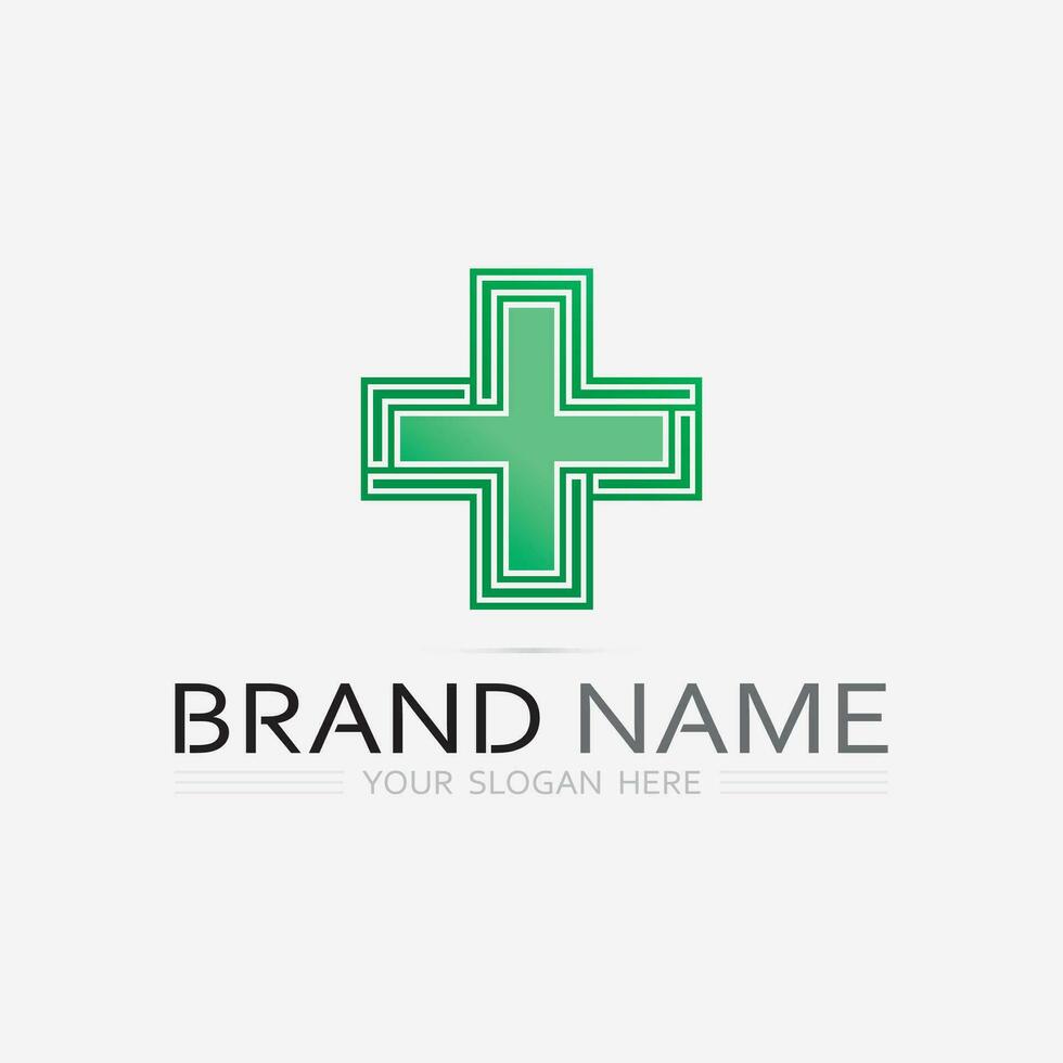 Krankenhaus und Gesundheit Pflege Logo Design Vektor Kreuz Logo Design Grafik