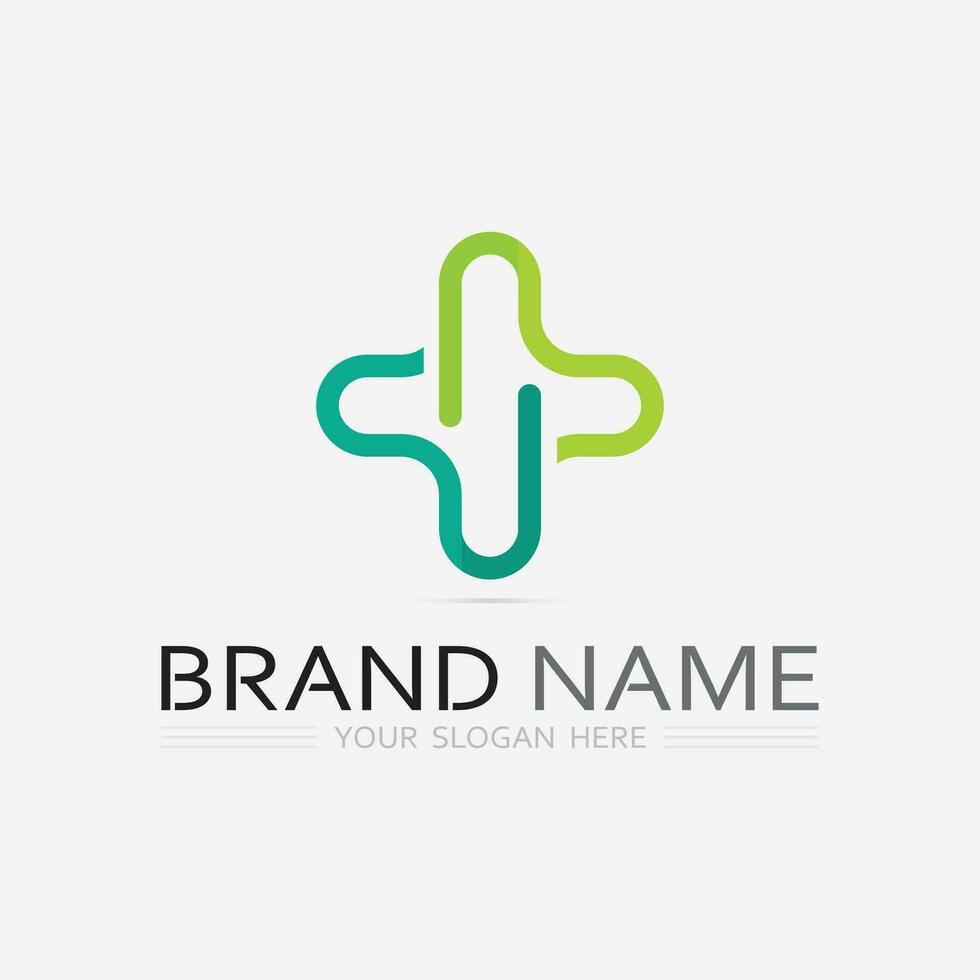 Krankenhaus und Gesundheit Pflege Logo Design Vektor Kreuz Logo Design Grafik