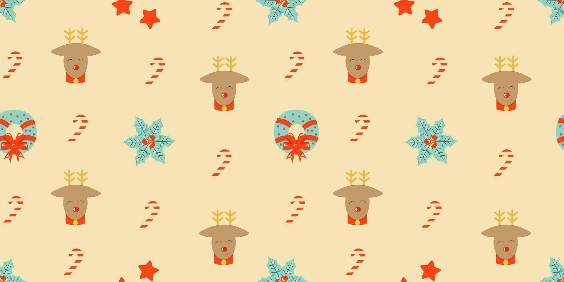 sömlös mönster med jul element. repeterbar mönster design för vinter- högtider i retro stil. för omslag papper, tapet, textil, affisch bakgrund. vektor illustration.