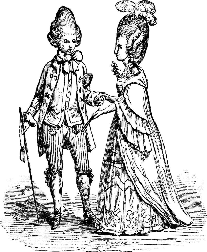 Makkaroni und Dame, Jahrgang Illustration. vektor