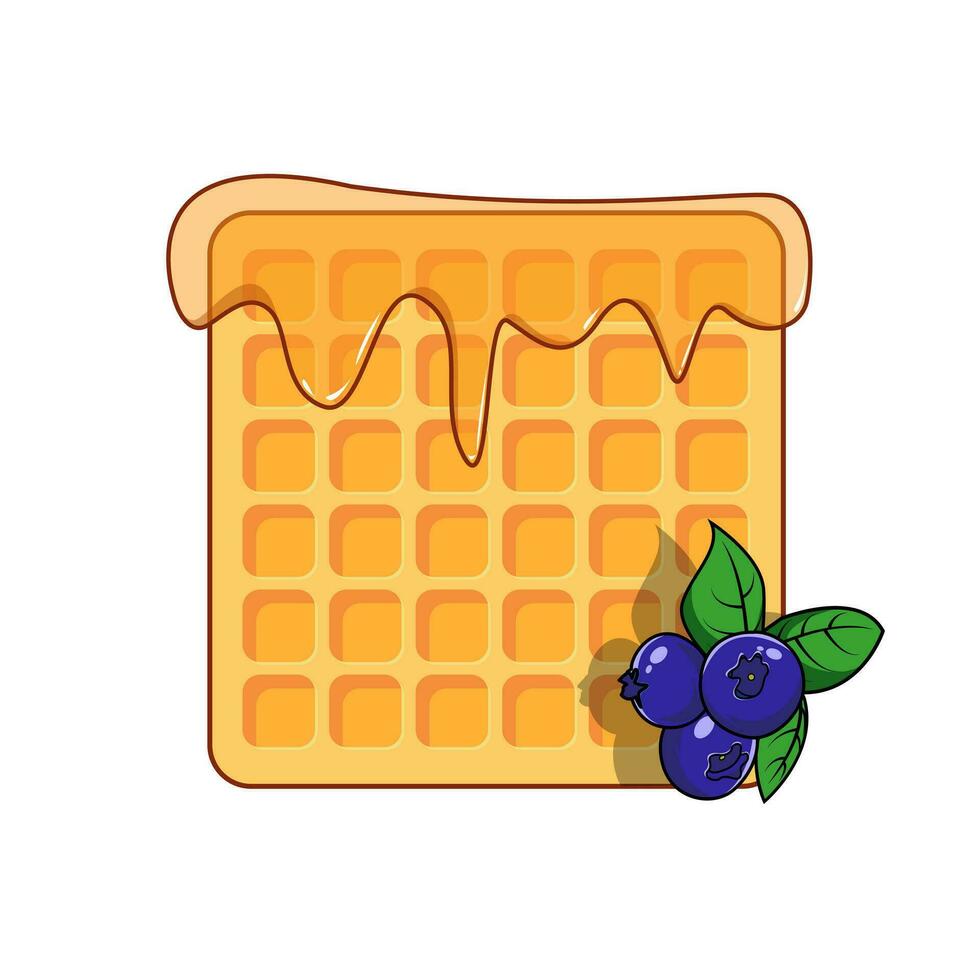 Start Ihre Tag mit köstlich Waffeln gekrönt mit saftig Blaubeeren Grafik Vektor Illustration von Blaubeeren auf ein Waffel, eben Illustration. einfach,