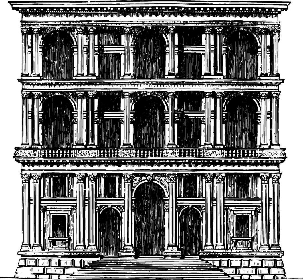 Grimani Palast beim Venedig ein Mehr entschlossen Nachahmung von römisch die Architektur Jahrgang Gravur. vektor