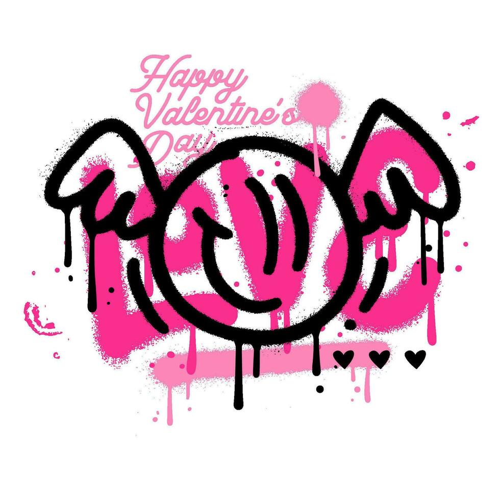 urban typografi gata konst graffiti slogan skriva ut kärlek med cupid bevingad uttryckssymbol med spray effekt för grafisk tee t skjorta eller tröja. Lycklig valentines dag collage. 90s årgång vektor illustration