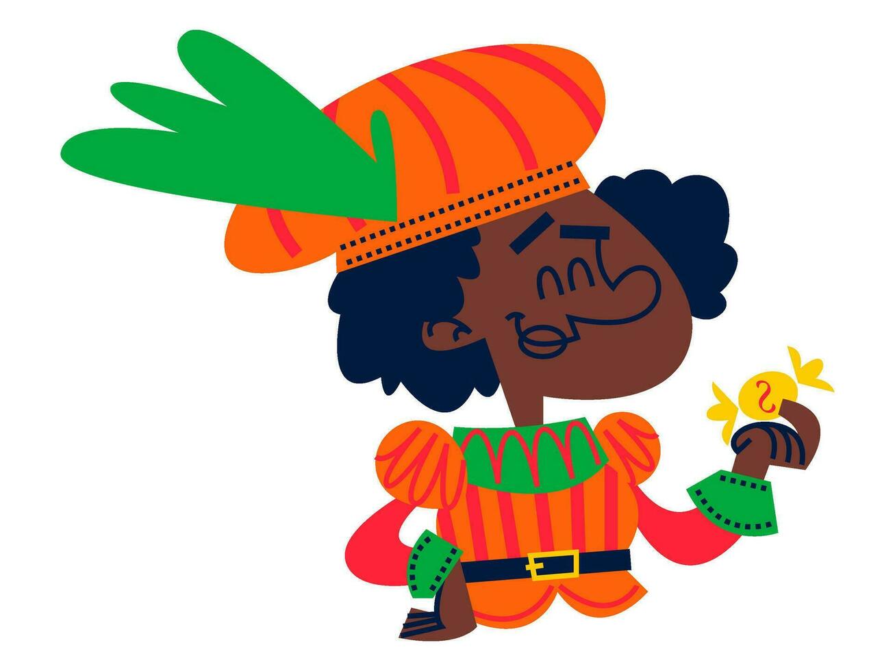 Sinterklaas Charakter gekleidet im ein Orange und Grün Outfit vektor