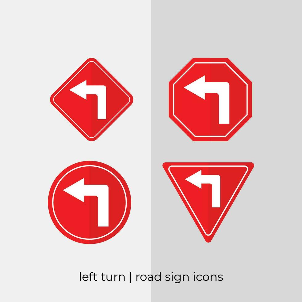 annorlunda vänster sväng väg tecken vektor samling i röd ikoner