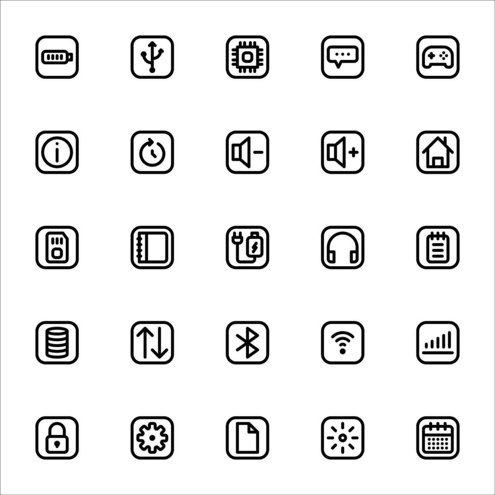 gränssnitt mobil knapp ikon uppsättning. linje ikon samling. som innehåller ikoner. vektor