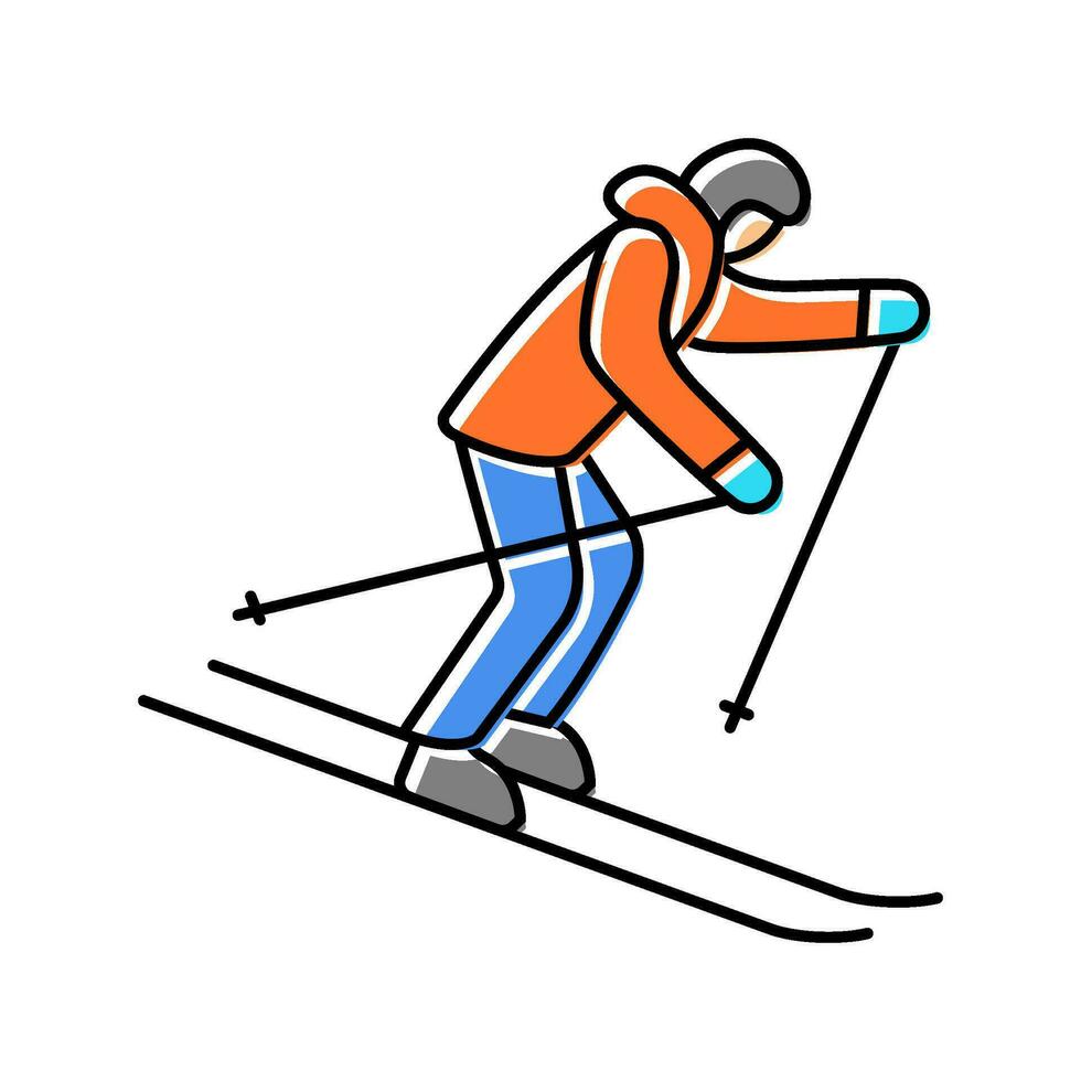 Skifahren bergab Winter Jahreszeit Farbe Symbol Vektor Illustration