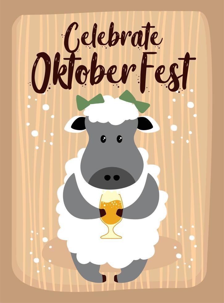 får tecknade söta djur oktober öl festival vektor