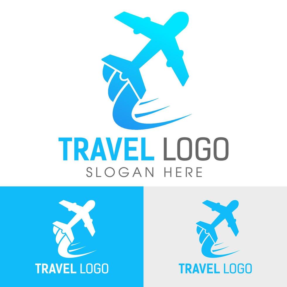 Reise-Logo-Design-Vorlage isoliert auf weißem Hintergrund. Plane in Motion-Logo-Konzept-Design-Vorlage für Unternehmen, Websites oder mobile Apps, ui, ux und mehr. mit Swoosh-Wind-Logo-Design-Vorlage vektor