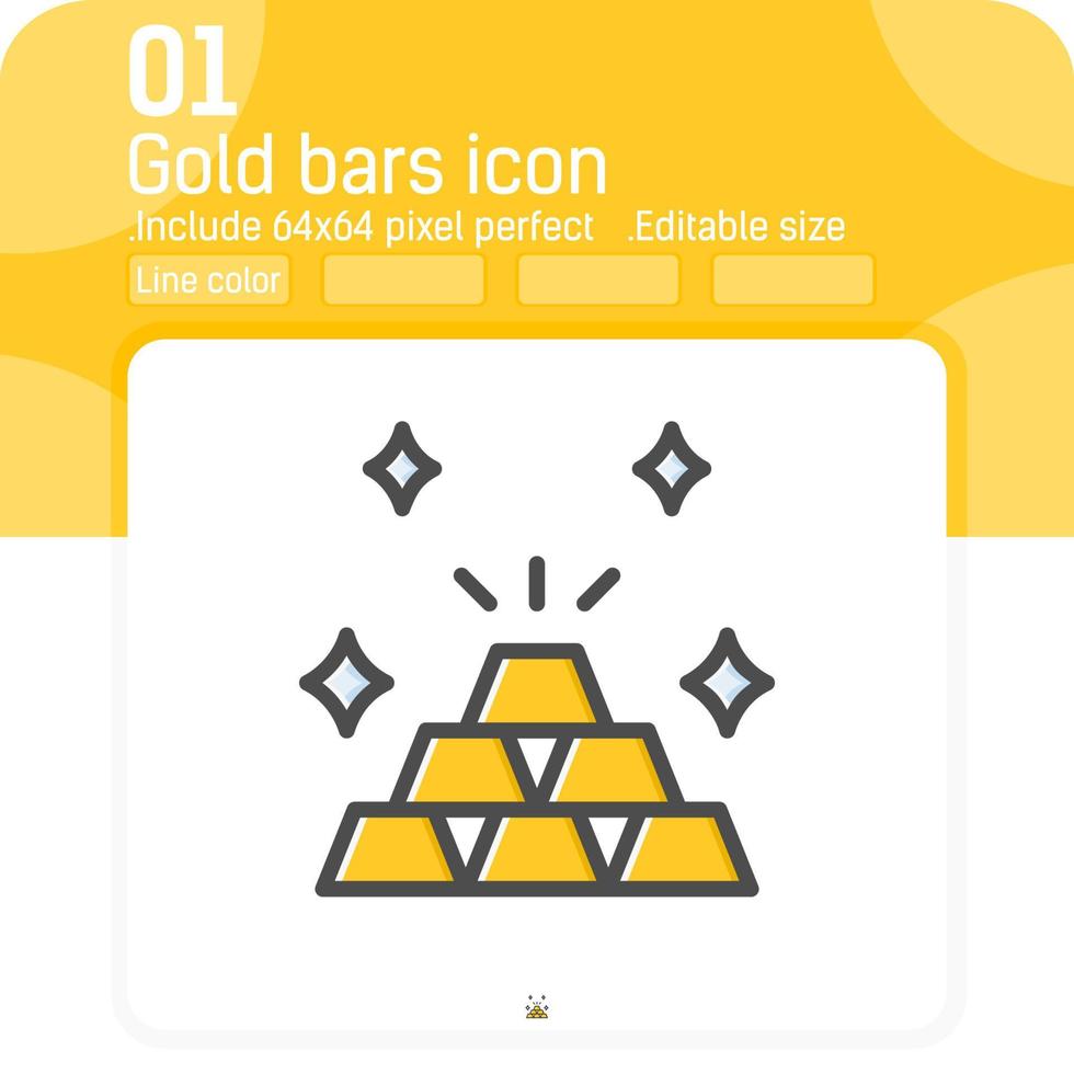 bunt med guldstänger eller skattkorg ikon med linje färg stil isolerad på vit bakgrund. illustration element tunn guld ikon för ui, ux, webb, finans, företag, logotyp, mobilappar och alla projekt vektor