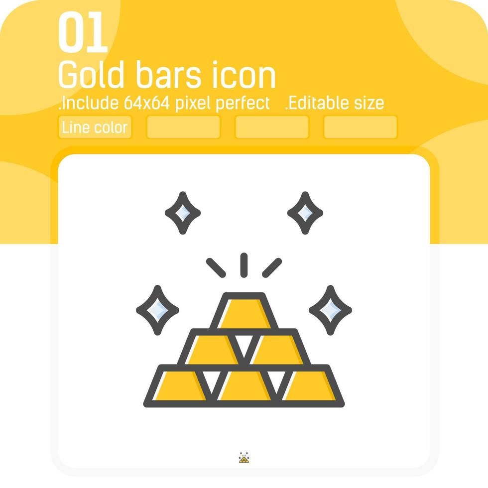 Stapel von Goldbarren oder Schatztruhe-Symbol mit Linienfarbstil isoliert auf weißem Hintergrund. Illustrationselement dünnes Goldsymbol für ui, ux, Web, Finanzen, Geschäft, Logo, mobile Apps und alle Projekte vektor