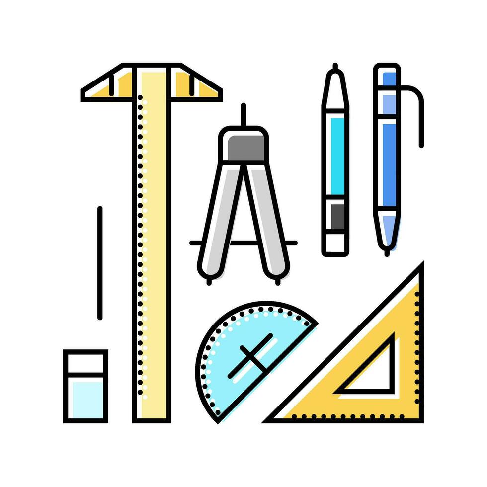 utarbetande verktyg arkitektonisk författare Färg ikon vektor illustration
