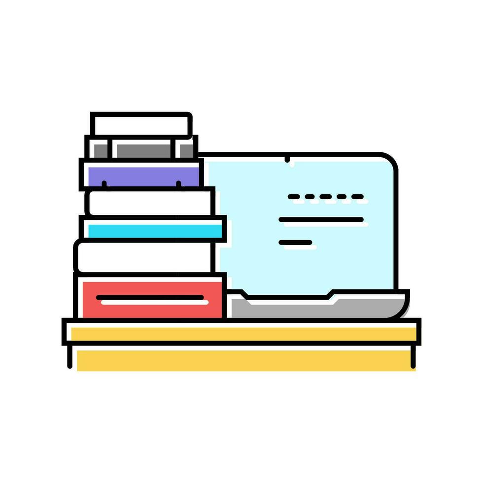 bärbar dator böcker uppkopplad inlärning plattform Färg ikon vektor illustration
