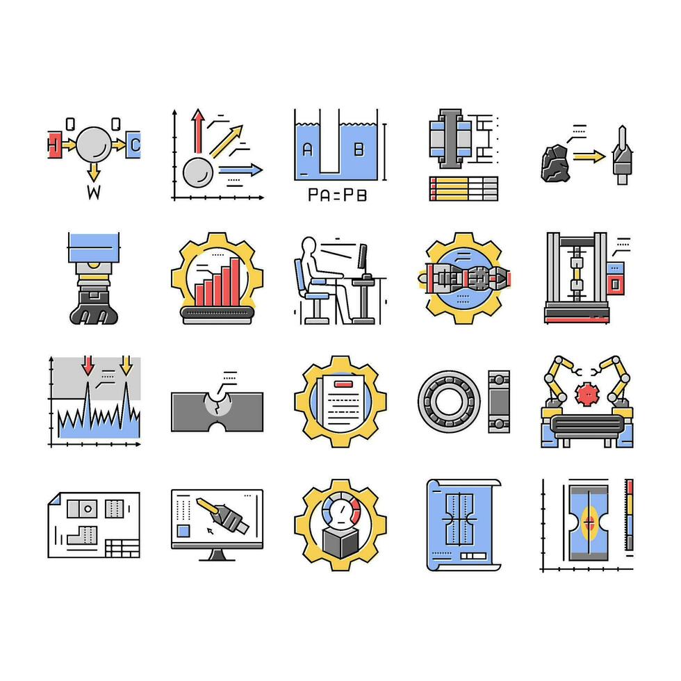 mechanisch Technologie Ingenieur Symbole einstellen Vektor