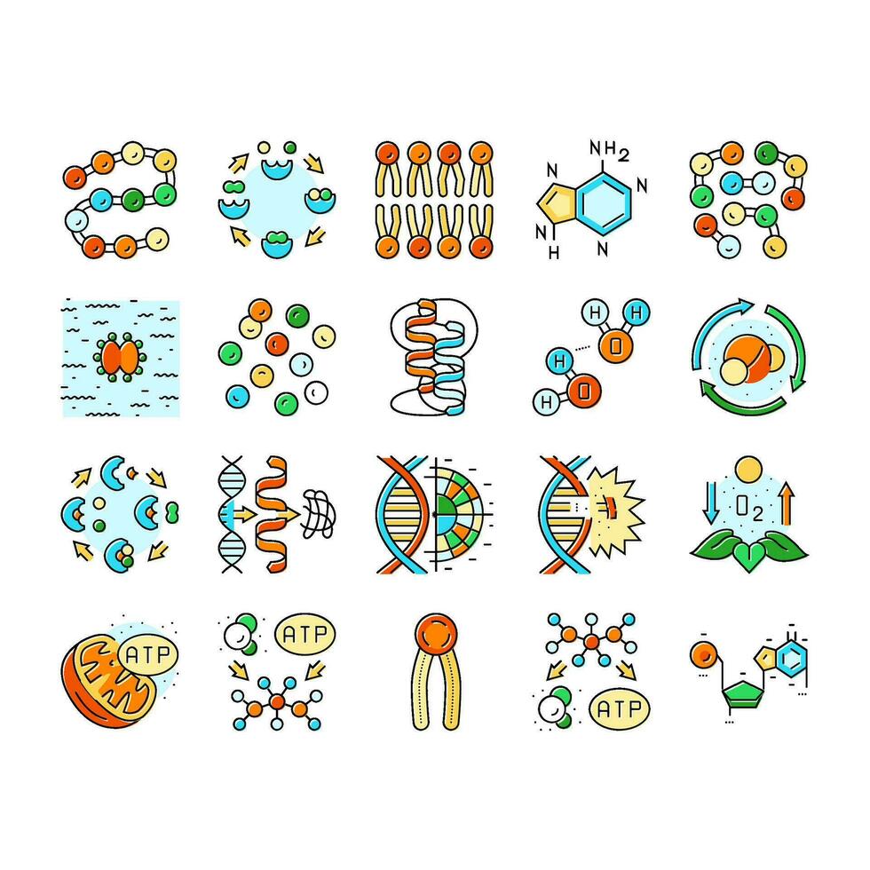 Biotechnologie Chemie Wissenschaft Symbole einstellen Vektor