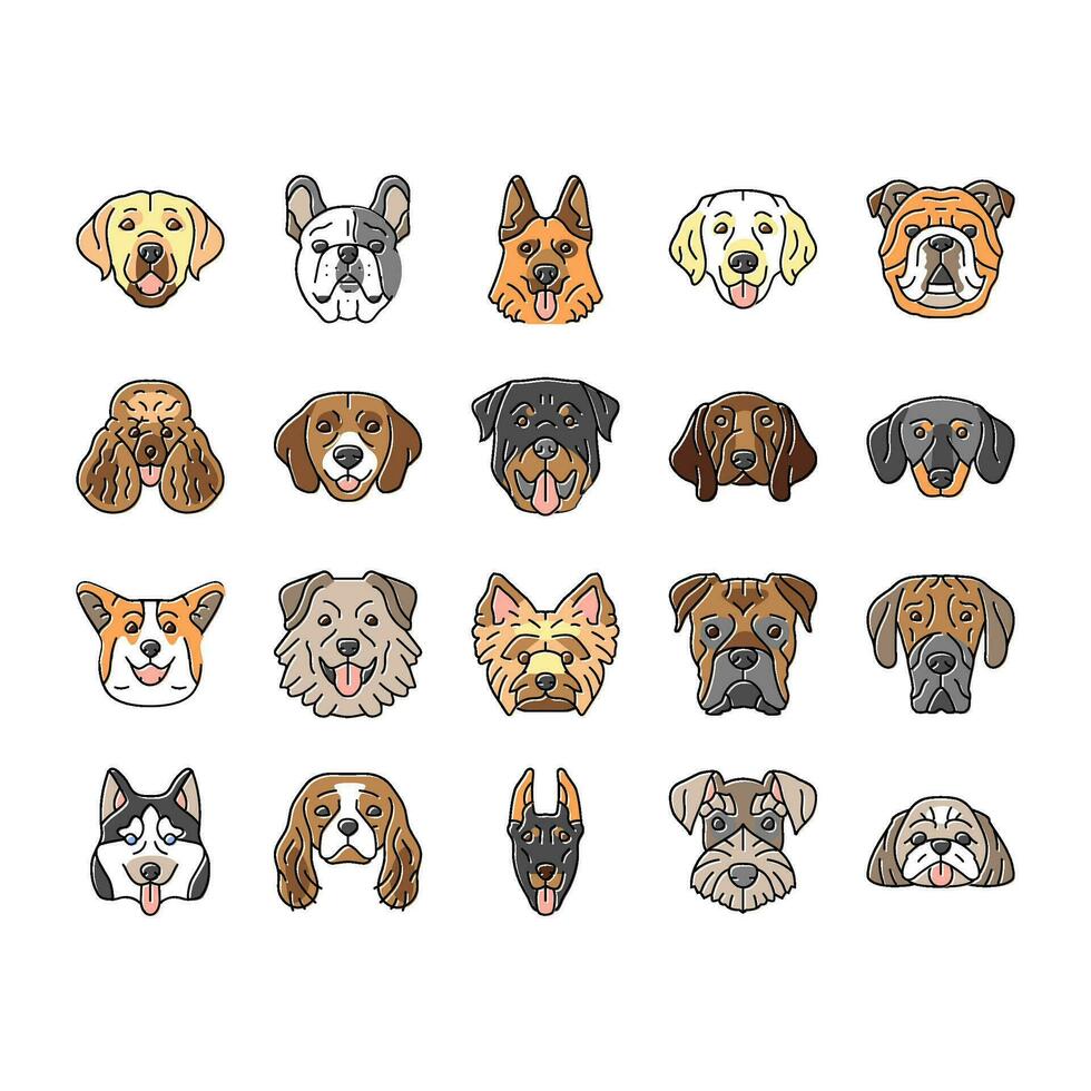 hund valp sällskapsdjur djur- söt ikoner uppsättning vektor